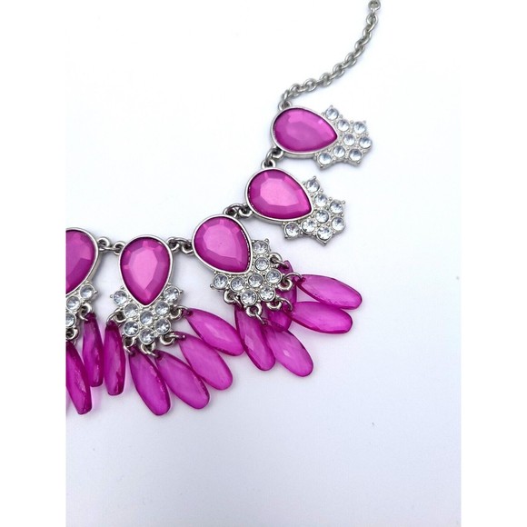 Charming Charlie Fuchsia Pink Beaded Dangle Necklace With Silver Tone Chain - Picture 4 of 7